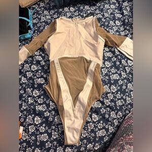 Maniere De Voir Cream and Tan Bodysuit